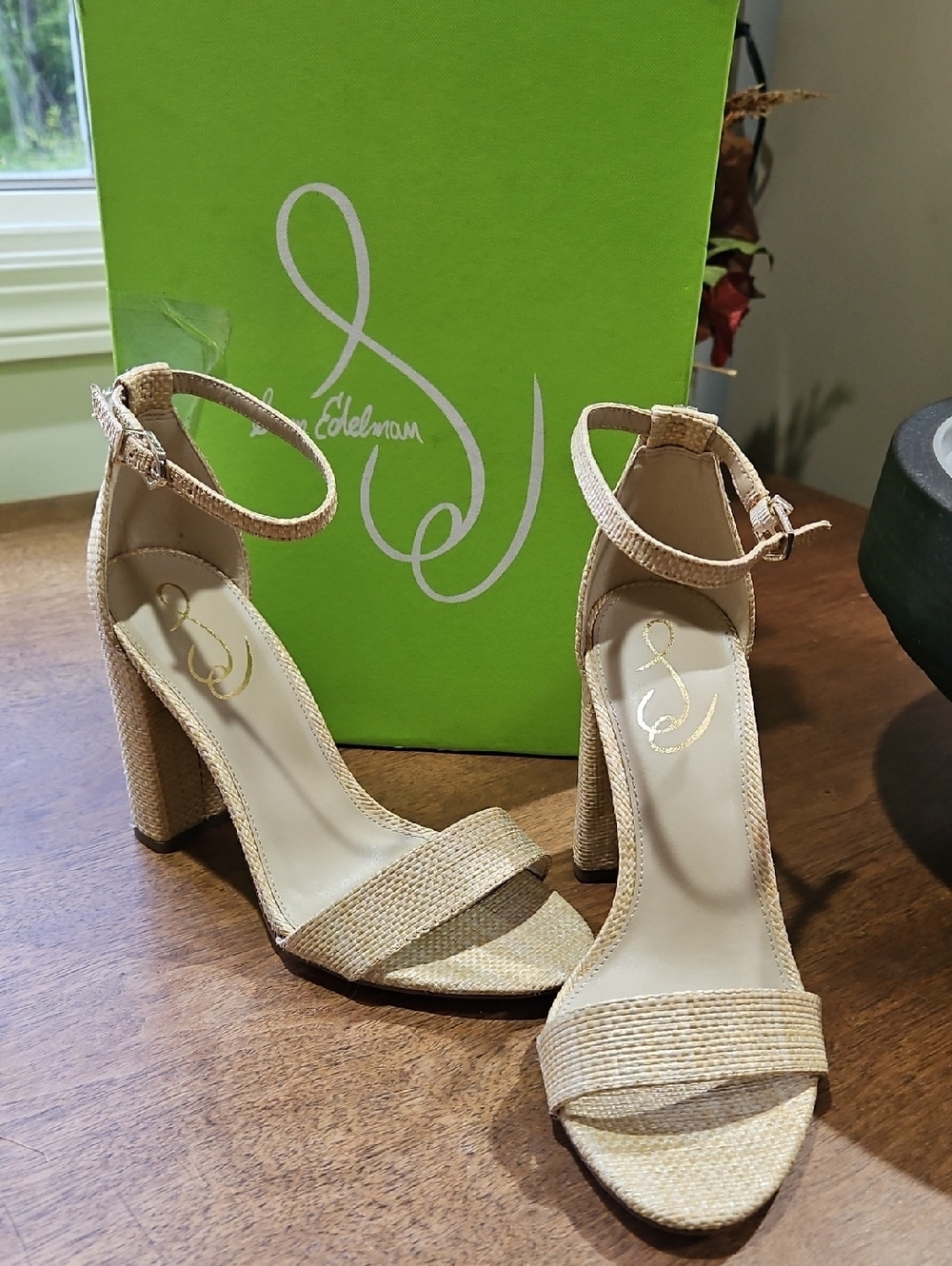 Sam Edelman Natural Beige Strap Block Heel Sandals